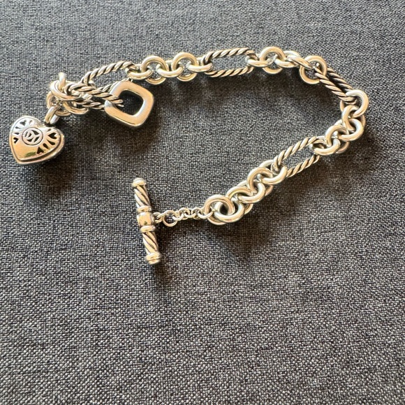David Yurman Diamond Studded Heart Charm Sterling Silver Bracelet - Picture 6 of 10